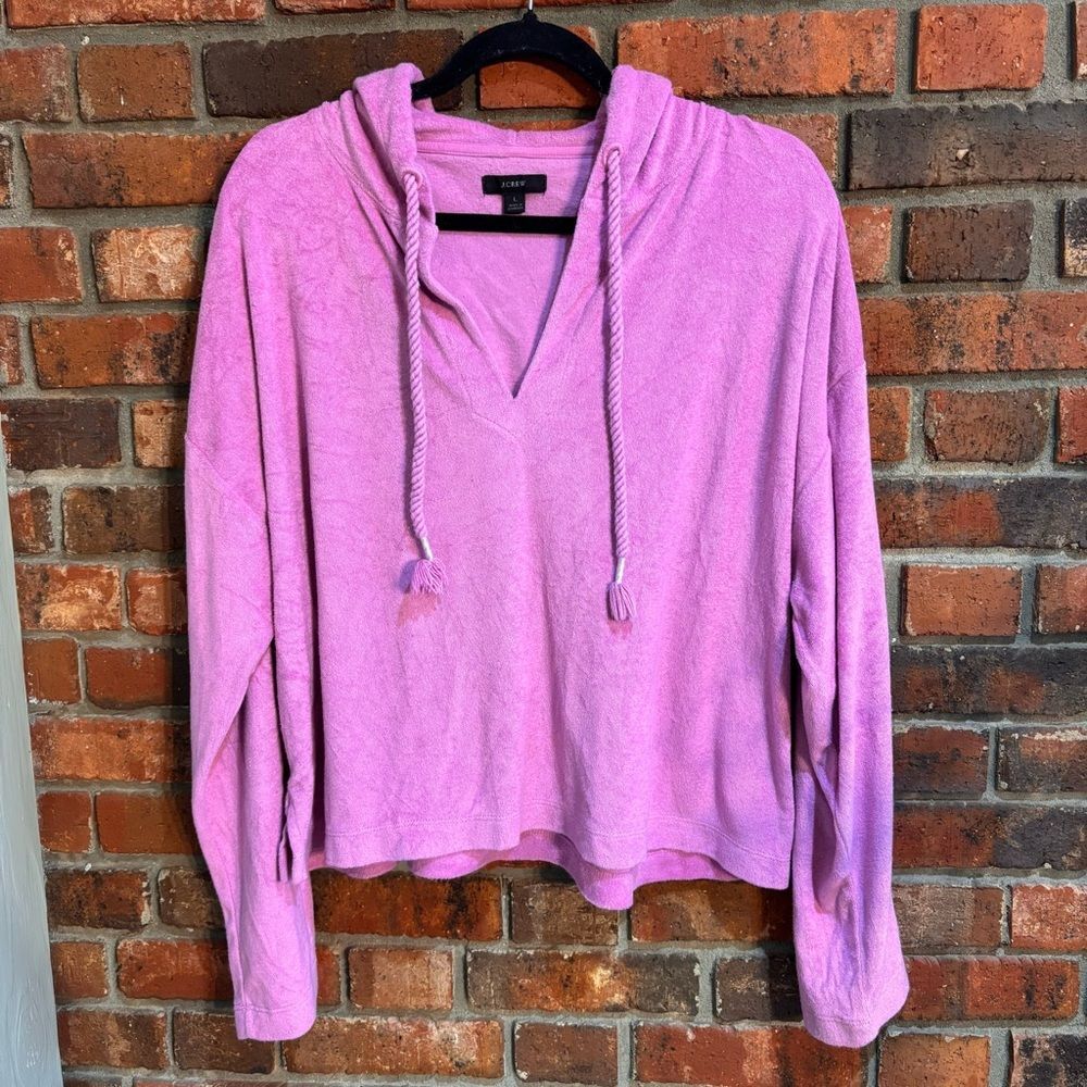 J. Crew womens towel terry open V-neck preppy summer beach hoodie pink L